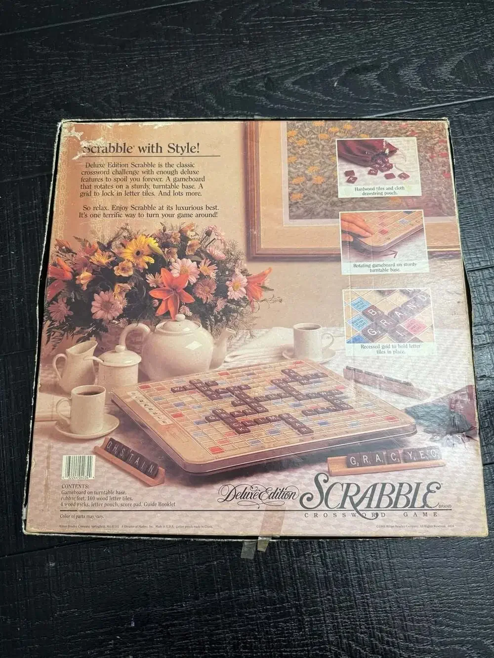 Vintage 1989 Scrabble Deluxe Edition Crossword Game with Turntable Base #4034